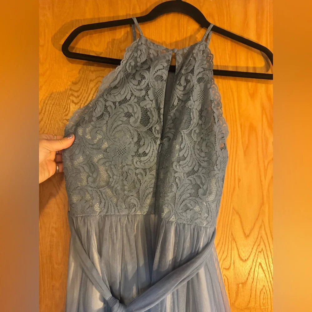 Floral High Neck Lacey Blue BHLDN Gown by Anthropologie